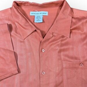 Irvine Park Button Down Mens XLG Salmon Pink Silk Herringbone Stripe Shirt VTG